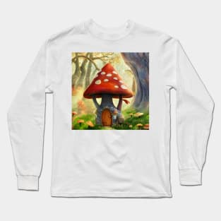 Cozy Mushroom Cottage in the Autumn Woods Long Sleeve T-Shirt